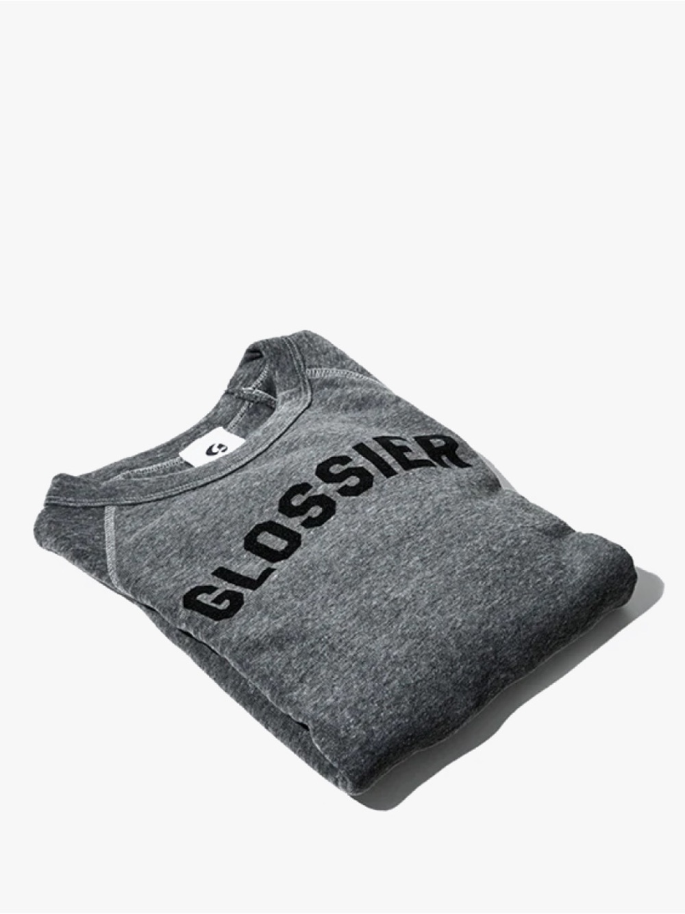 Glossier Logo Crewneck Sweatshirt Heather Gray Raglan Fleece 2XL